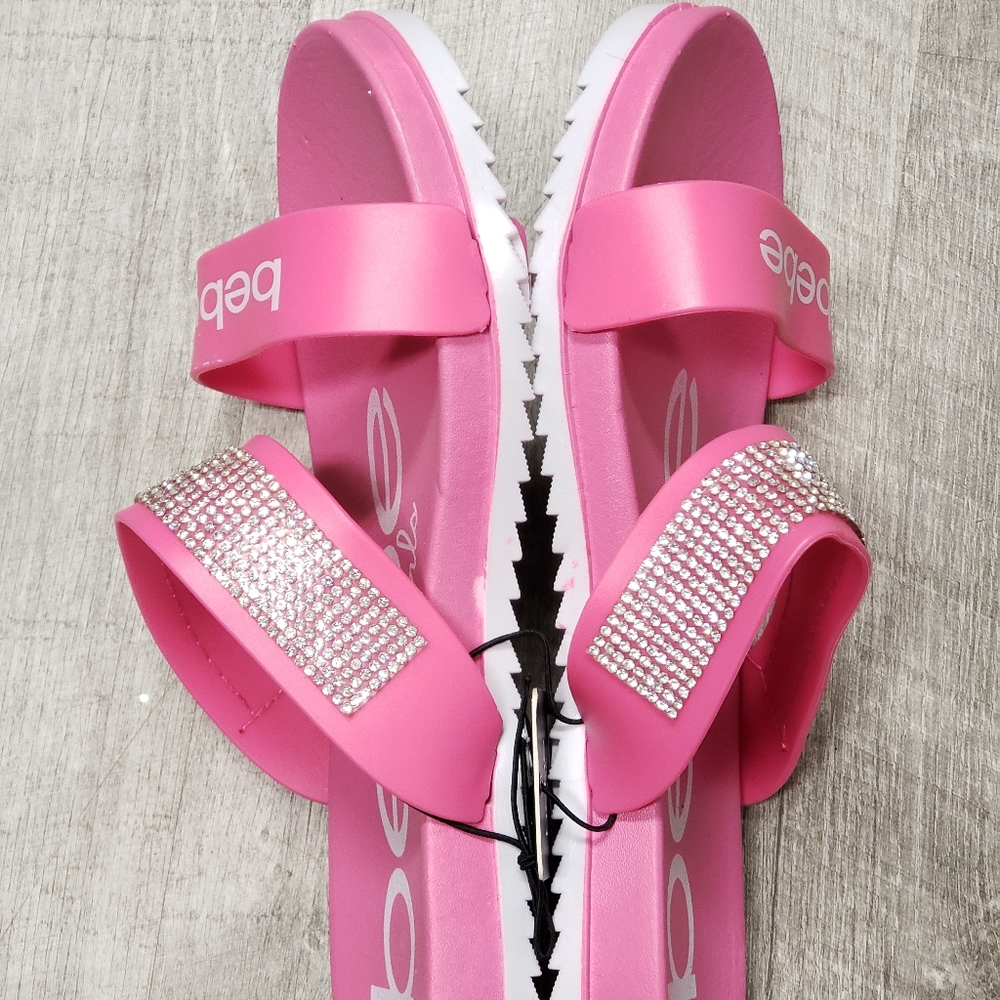 🆕️ BeBe Girls 🎂 🎁 Pink Bling 2 Strap Slides Sandals 💖Size 2/3 Big Girls Shoe - Picture 5 of 16